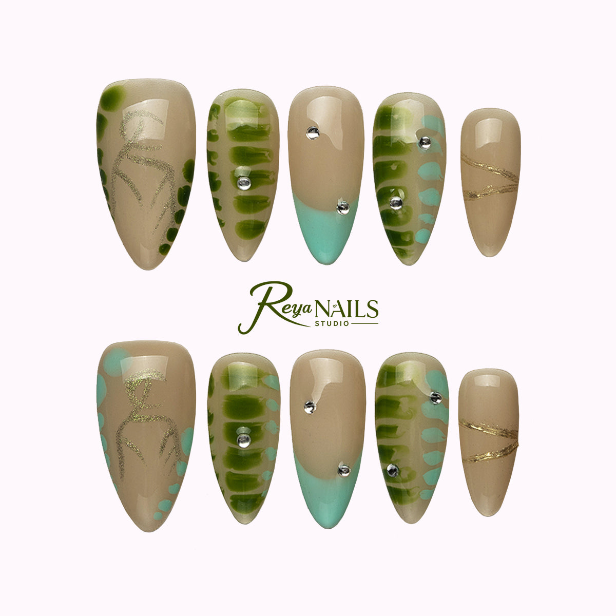 Sage Plaid French ALME0105 almond medium press-on nails product view