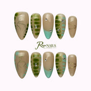 Sage Plaid French ALME0105 almond medium press-on nails product view