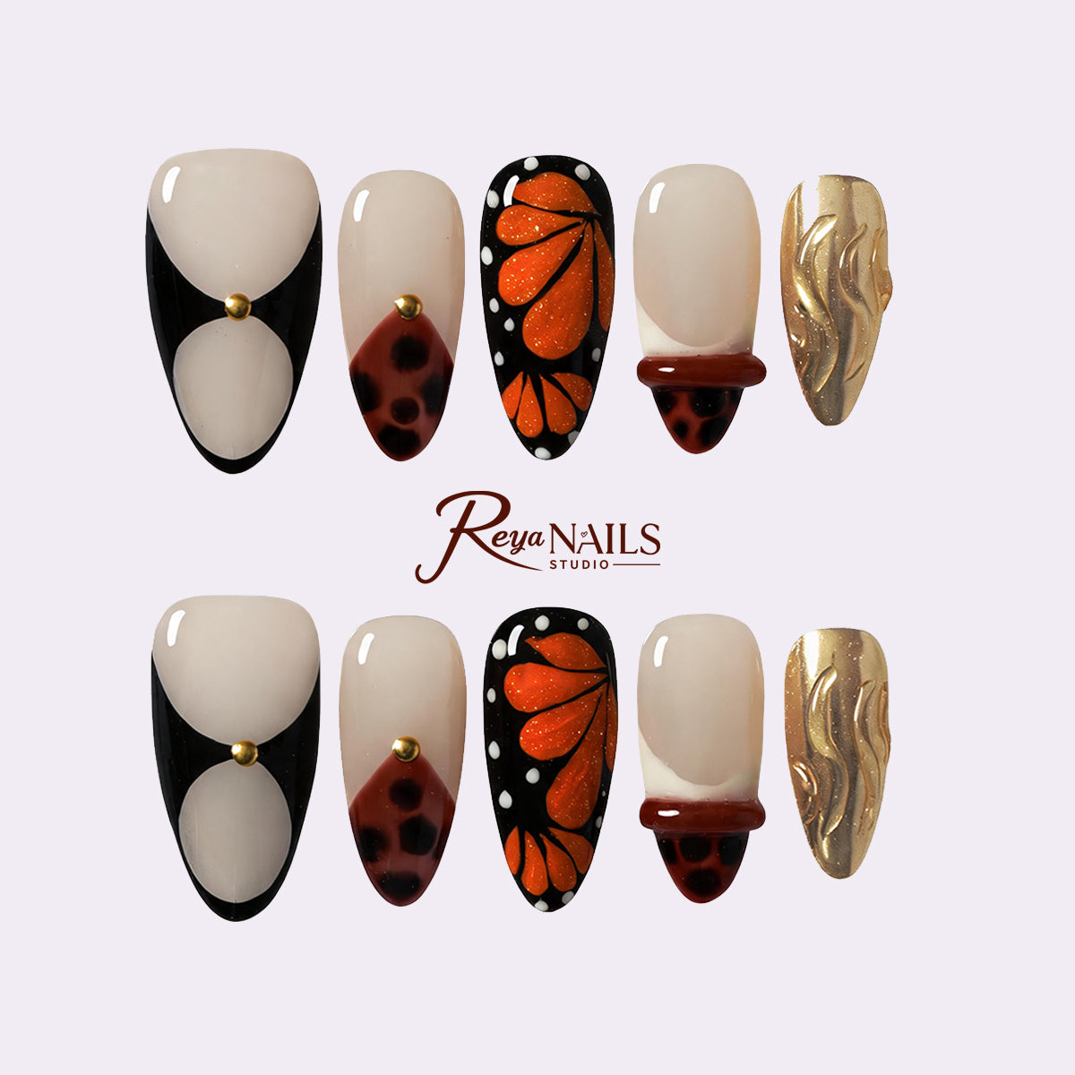 Monarch Pearl Noir ALME0110 almond medium press-on nails product view