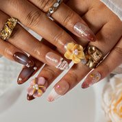 Cocoa Citrus Blossom ALME0113 press-on nails hand model scene view 2