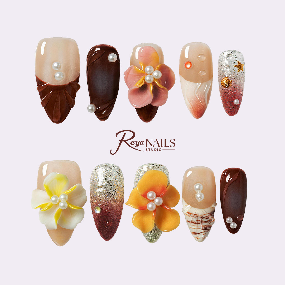 Cocoa Citrus Blossom ALME0113 almond medium press-on nails product view