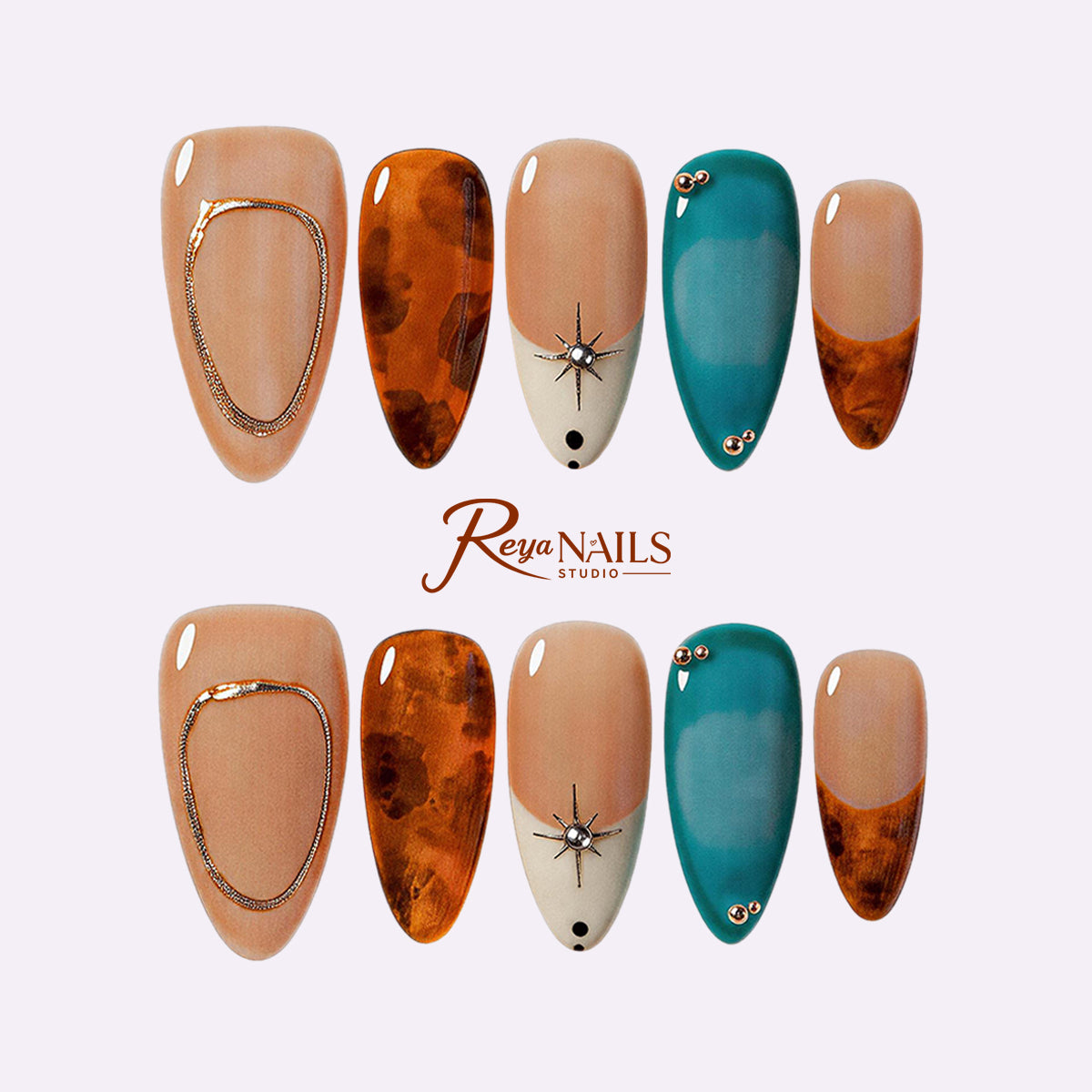 Turquoise Tortoise Frame ALME0120 almond medium press-on nails product view