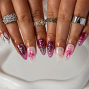 Magenta Bow Bloom ALME0123 press-on nails hand model scene view 2