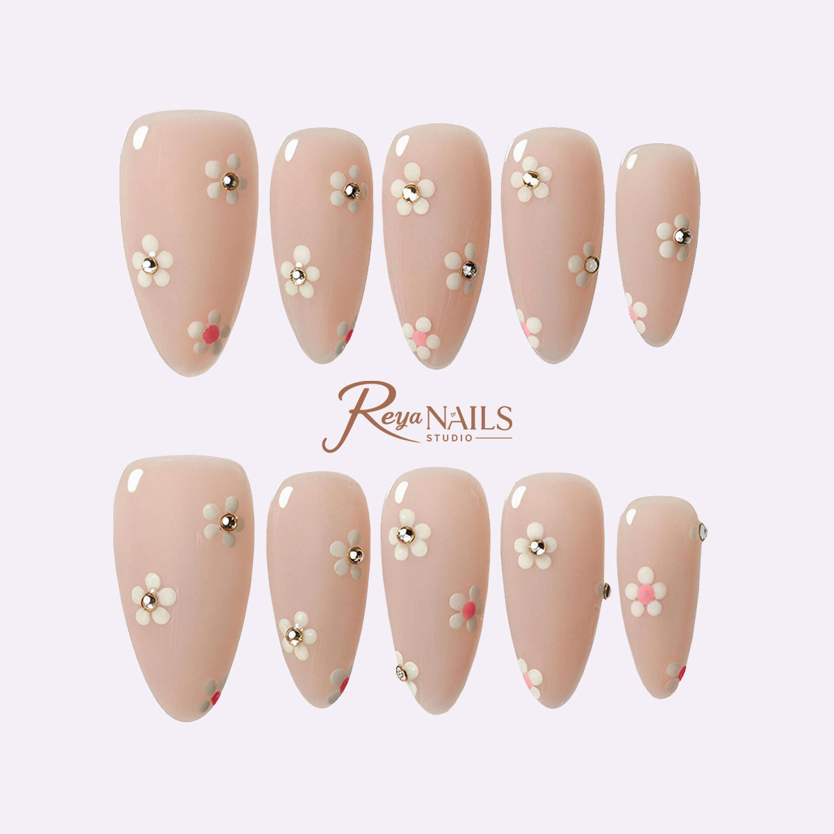 Pearl Petite Daisy ALME0133 almond medium press-on nails product view