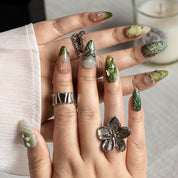 Sage Meadow Bloom ALME0134 press-on nails hand model scene view 1
