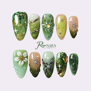 Sage Meadow Bloom ALME0134 almond medium press-on nails product view