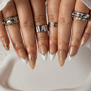 Champagne Star Gild ALME0138 press-on nails hand model scene view 2