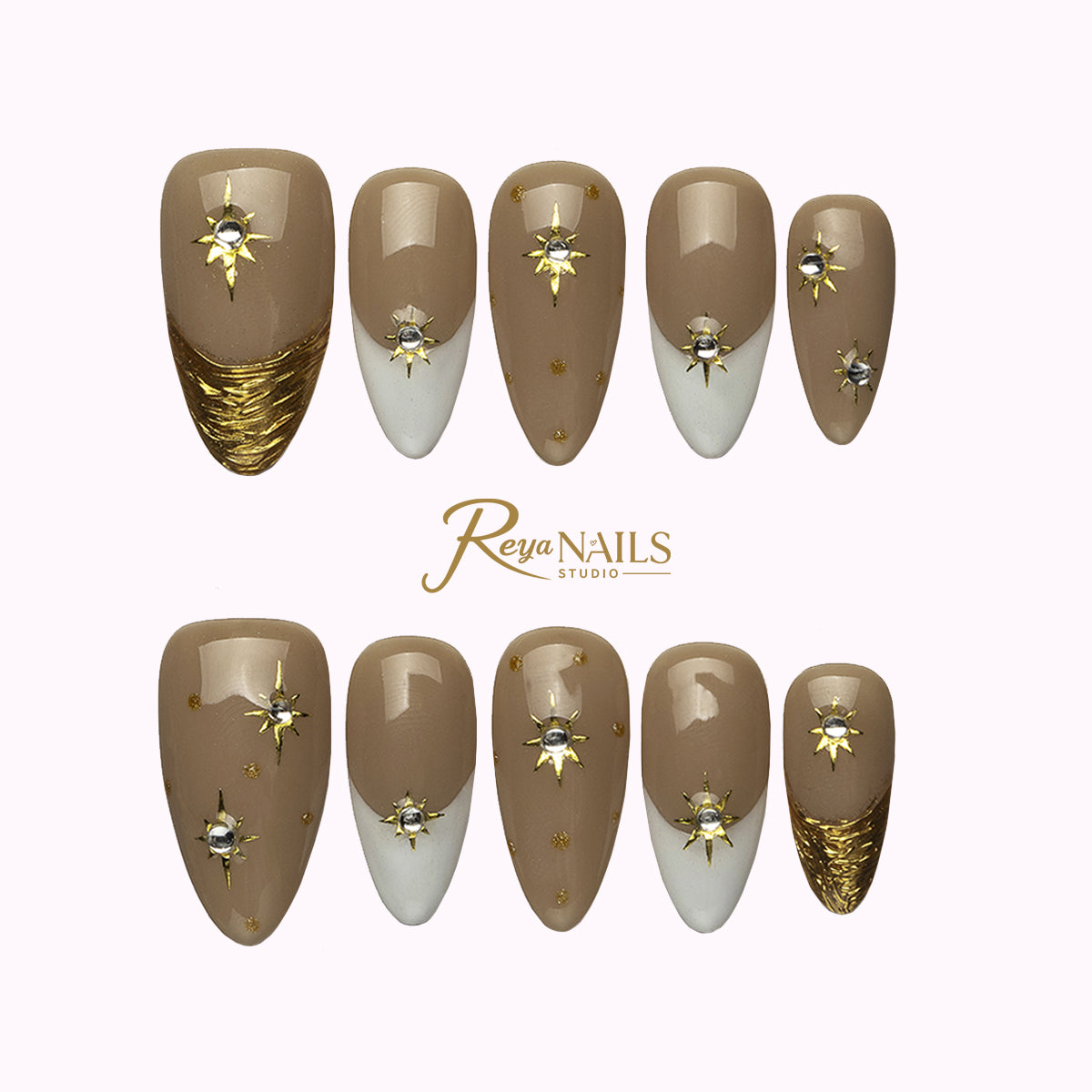 Champagne Star Gild ALME0138 almond medium press-on nails product view