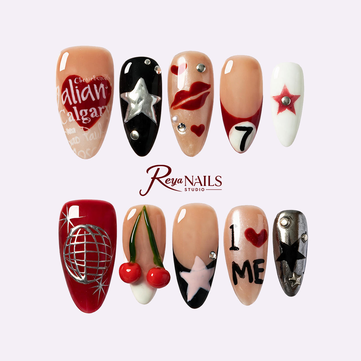 Cherry Star Muse ALME0139 almond medium press-on nails product view