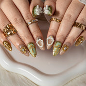Sage Pearl Relic ALME0141 press-on nails hand model scene view 1