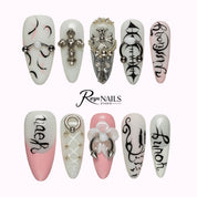 Silver Script Charm ALME0153 almond medium press-on nails product view