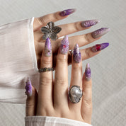 Lilac Petal Ribbon ALME0158 press-on nails hand model scene view 1