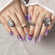 Lilac Petal Ribbon ALME0158 press-on nails hand model scene view 2