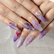 Lilac Petal Ribbon ALME0158 press-on nails hand model scene view 3