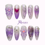Lilac Petal Ribbon ALME0158 almond medium press-on nails product view