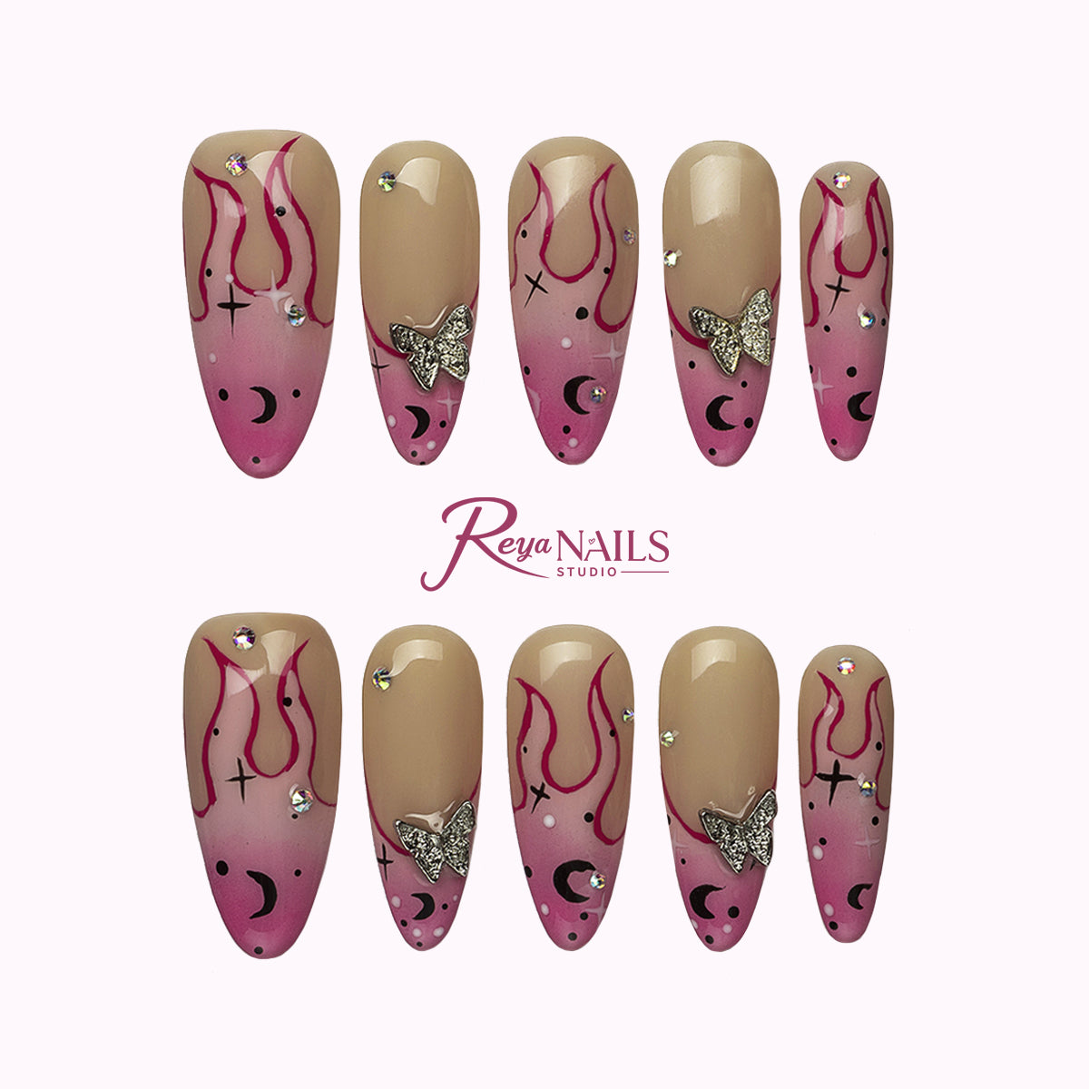 Pink Graffiti Vine ALME0159 almond medium press-on nails product view