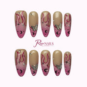 Pink Graffiti Vine ALME0159 almond medium press-on nails product view