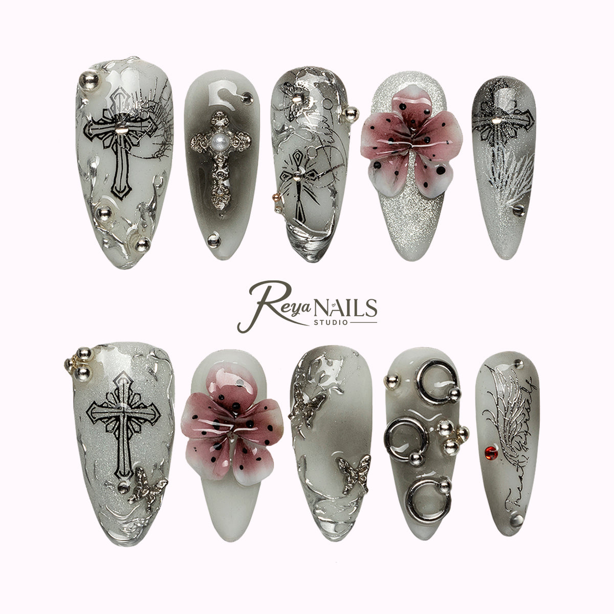 Rose Cross Relic ALME0161 almond medium press-on nails product view