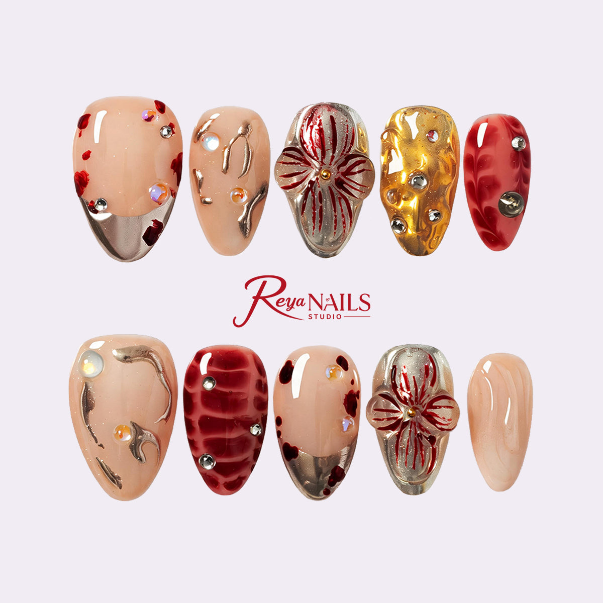Coral Garden Kiss ALSH0002 almond short press-on nails product view