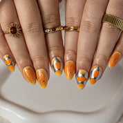 Tangerine Orbit Lines ALSH0016 press-on nails hand model scene view 1