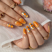 Tangerine Orbit Lines ALSH0016 press-on nails hand model scene view 3