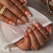 Peach Gilded Blossom ALSH0021 press-on nails hand model scene view 3