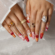 Tangerine Bloom Pop COME0008 press-on nails hand model scene view 1