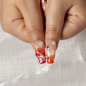 Tangerine Bloom Pop COME0008 press-on nails hand model scene view 3