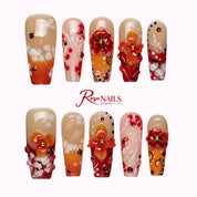 Tangerine Bloom Pop COME0008 coffin medium press-on nails product view