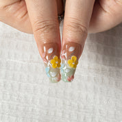 Mint Meadow Bloom COME0017 press-on nails hand model scene view 3