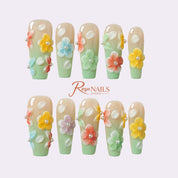 Mint Meadow Bloom COME0017 coffin medium press-on nails product view