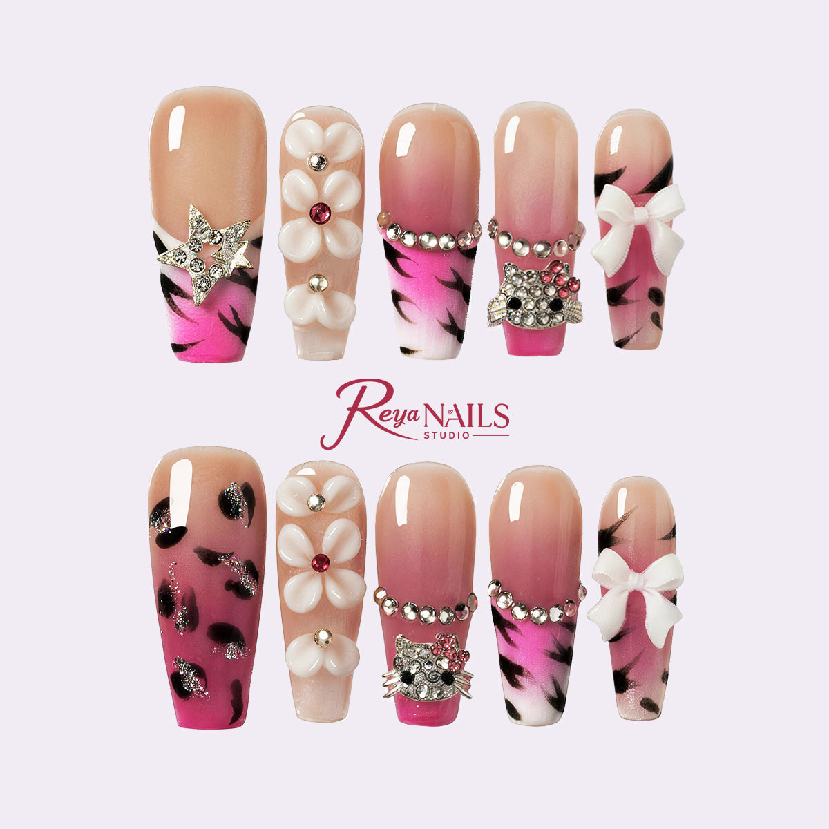 Pink Pearl Safari COME0019 coffin medium press-on nails product view