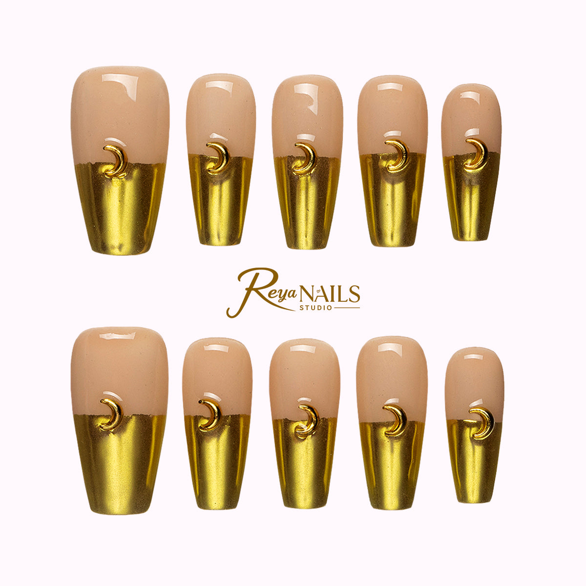 Olive Chrome Minimal COME0021 coffin medium press-on nails product view