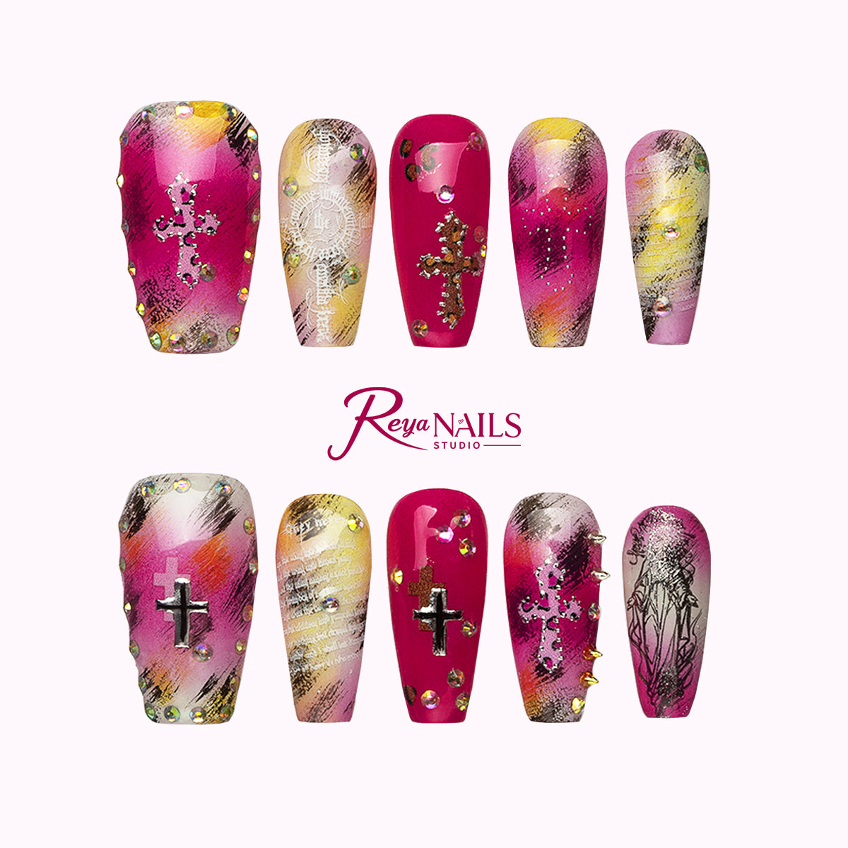 Magenta Cross Relic COME0026 coffin medium press-on nails product view