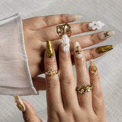 Ivory Gilded Cross COME0032 press-on nails hand model scene view 1