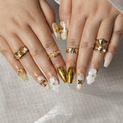 Ivory Gilded Cross COME0032 press-on nails hand model scene view 2