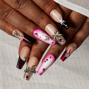 Pink Noir Butterfly COME0035 press-on nails hand model scene view 3