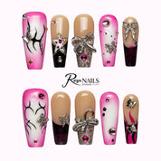 Pink Noir Butterfly COME0035 coffin medium press-on nails product view