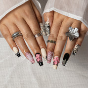 Blush Noir Charm COME0039 press-on nails hand model scene view 2