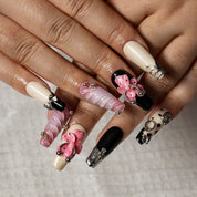 Blush Noir Charm COME0039 press-on nails hand model scene view 3