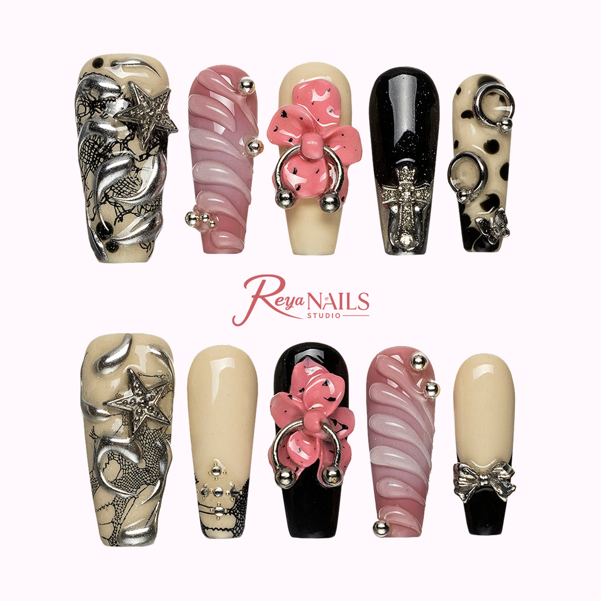 Blush Noir Charm COME0039 coffin medium press-on nails product view