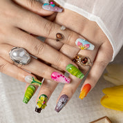 Lime Starflower Pop COME0047 press-on nails hand model scene view 2