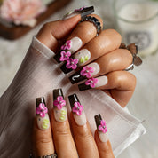 Violet Orchid Noir COME0049 press-on nails hand model scene view 1
