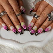 Violet Orchid Noir COME0049 press-on nails hand model scene view 2