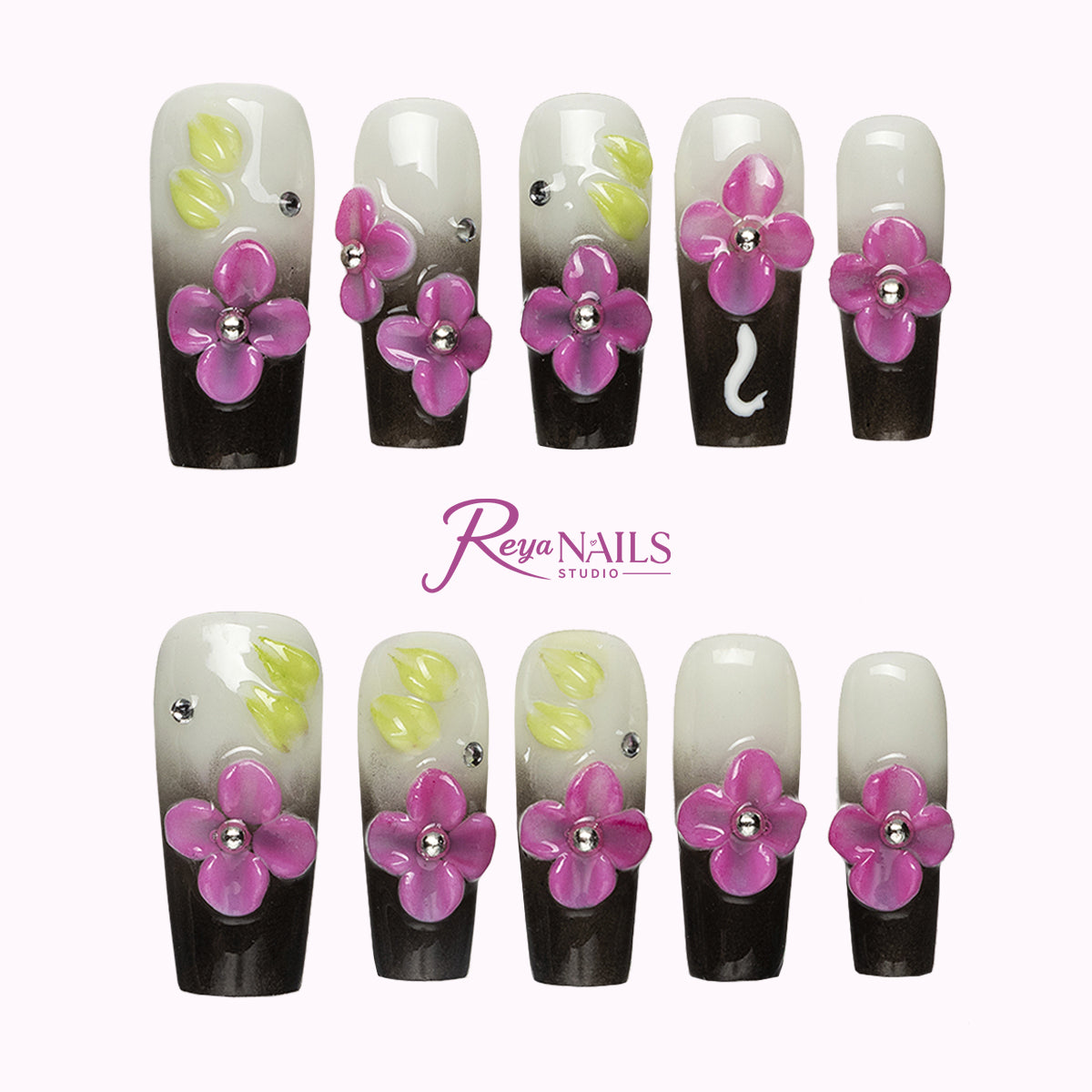 Violet Orchid Noir COME0049 coffin medium press-on nails product view