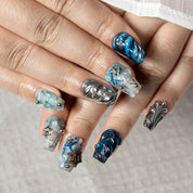 Arctic Blue Chrome COSH0009 press-on nails hand model scene view 2