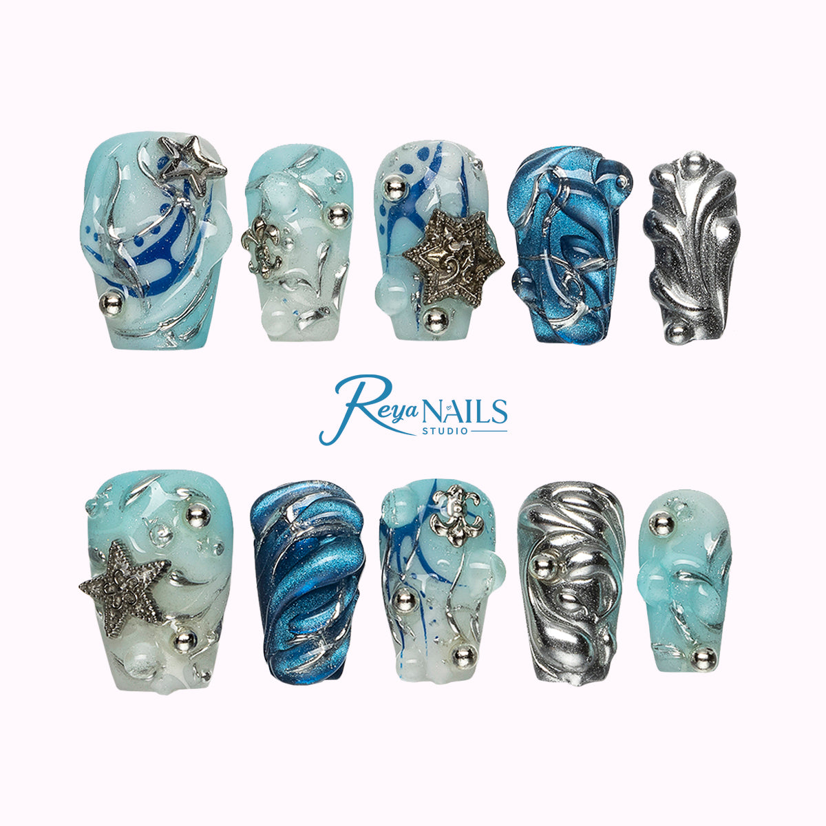 Arctic Blue Chrome COSH0009 coffin short press-on nails product view