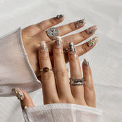 Antique Botanical Filigree COSH0013 press-on nails hand model scene view 1