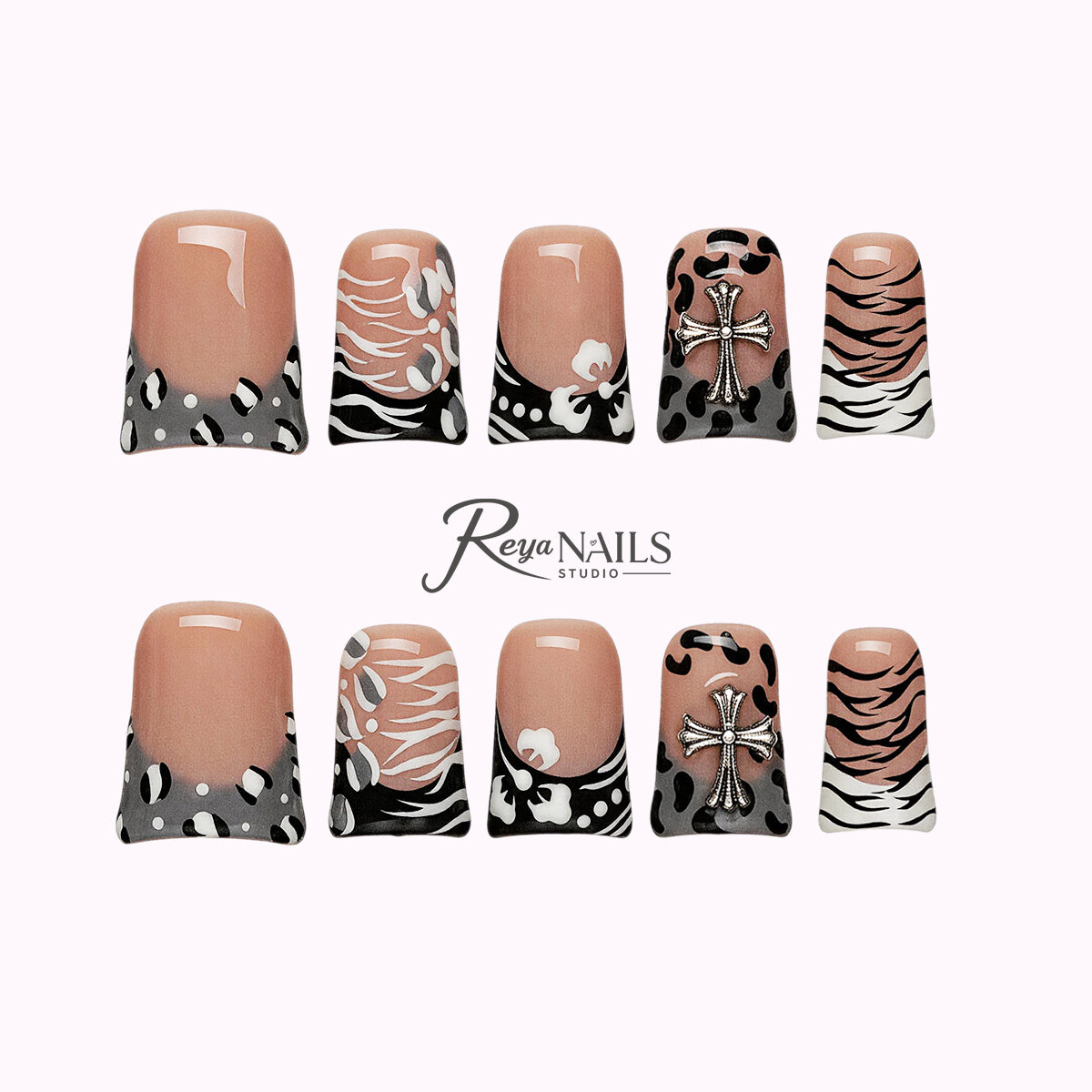 Zebra Dot Noir DUSH0001 square short press-on nails product view