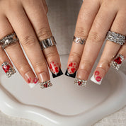 Scarlet Dot Ribbon DUSH0003 press-on nails hand model scene view 2